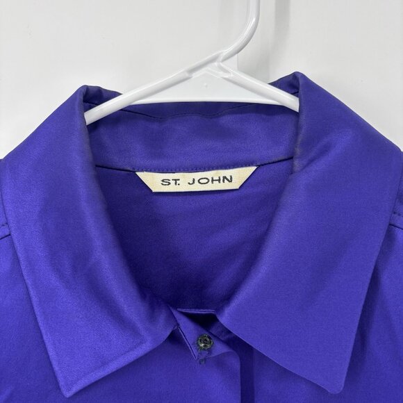 St John Silk Long Sleeve Button Up Top Purple Womens Size 10 Large Vintage USA - Picture 3 of 11